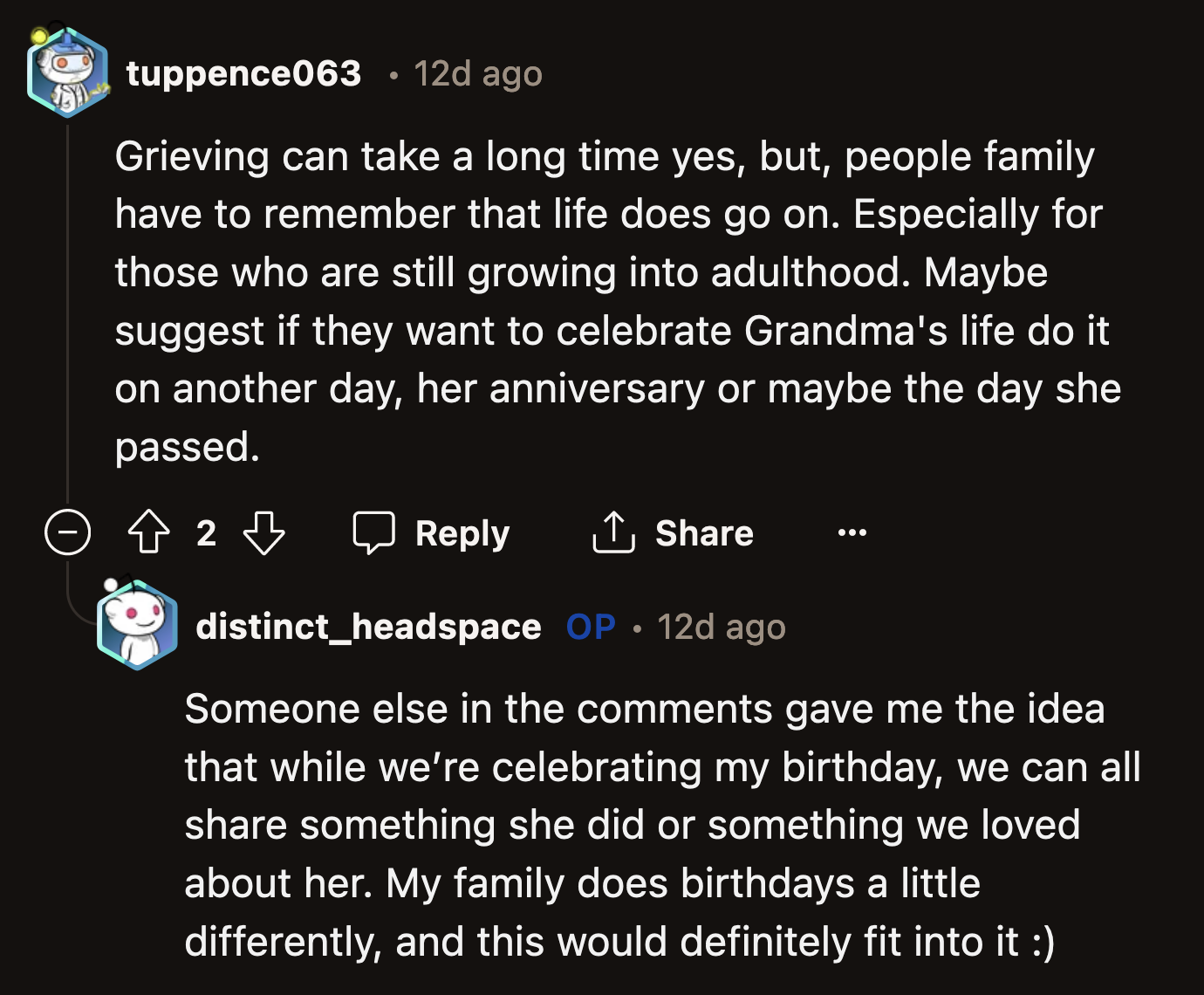 One of the popular suggestions was to celebrate OP's birthday in his grandma's favorite garden.