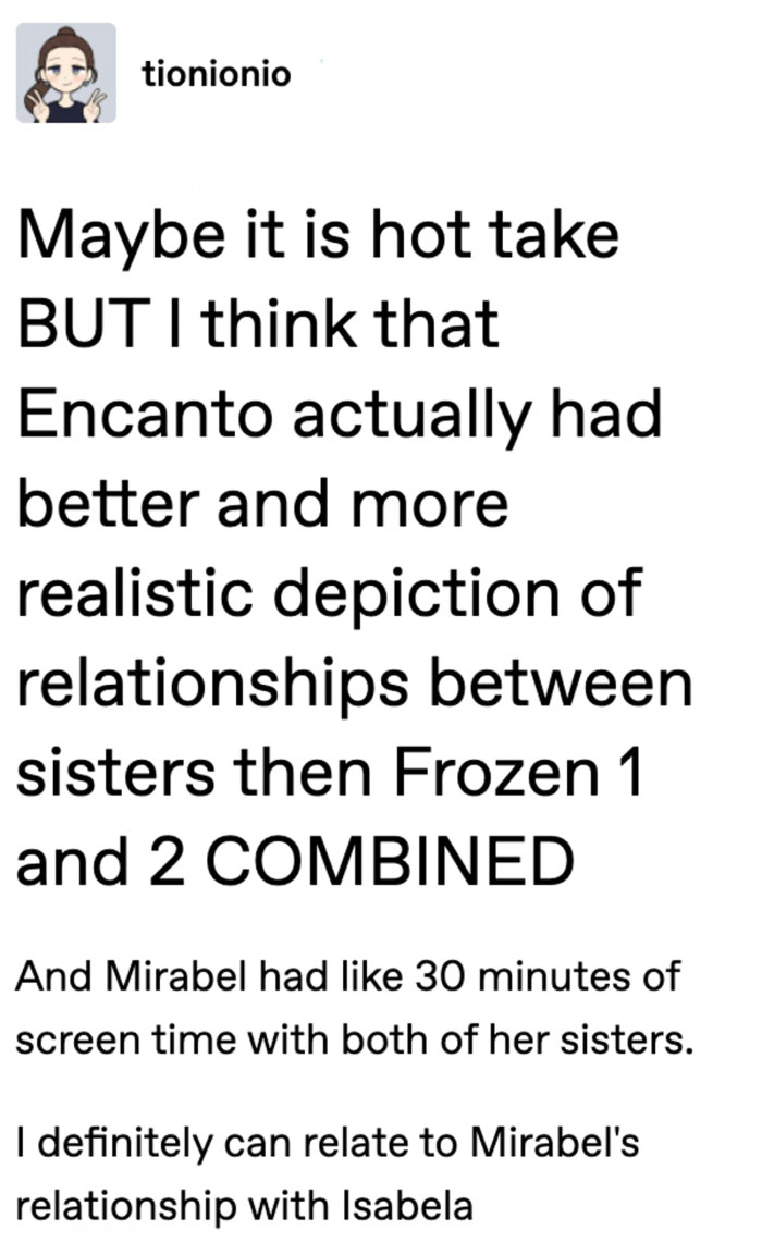 17. Mirabel and Isabela's sibling relationship is probably one of the most realistic things Disney has ever done