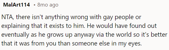 There's nothing wrong with explaining that gay people exist.