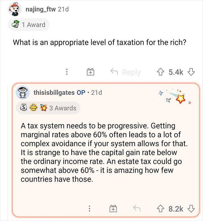 7. Gates' answer regarding the tax level for the rich