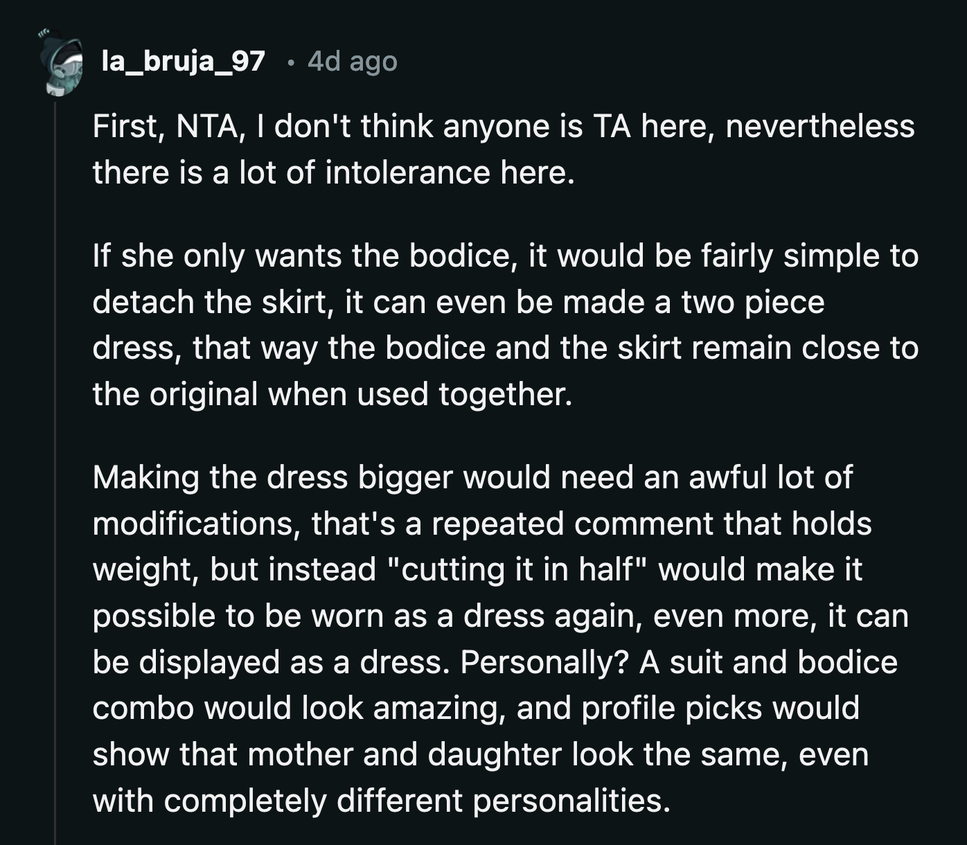 The Redditors voted that OP wasn't a jerk. They, however, implored her and her daughter to be more tolerant of each other and attempt to find a compromise.