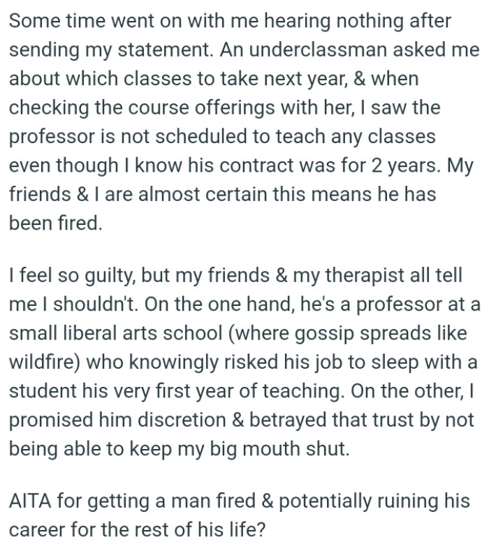 OP and her friends are almost certain this means the professor has been fired