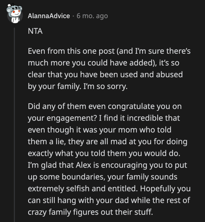 Well, at least OP will have fewer people to invite to her wedding. Think of the savings!