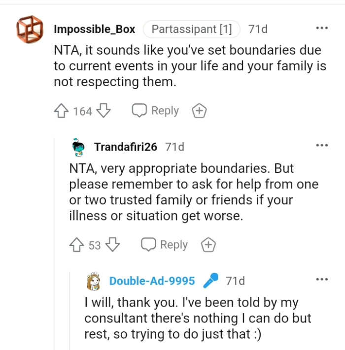 OP's family are not respecting her boundaries