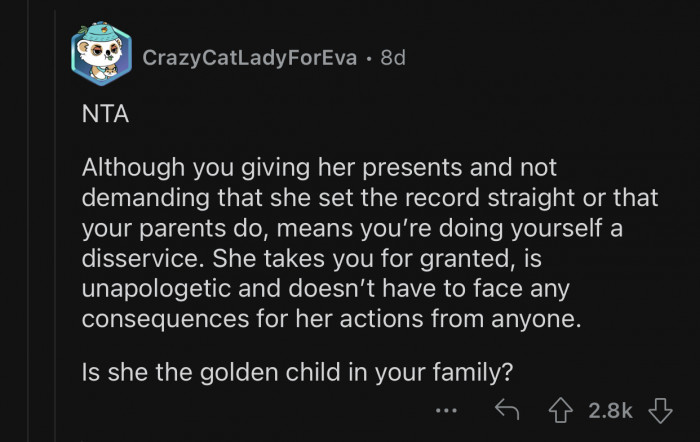 Jodie must be the golden child of the family.