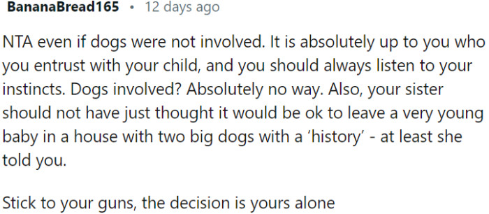 OP has the right to choose who cares for her child