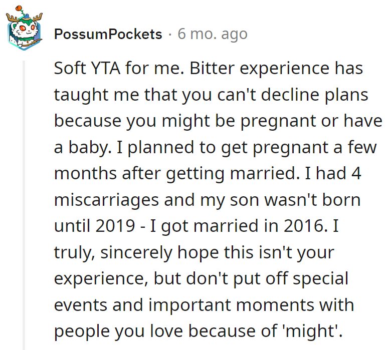 Soft YTA: The baby-making plan post-wedding had 4 twists; the son arrived in 2019, not 2016. Hoping for a better plot, but seize moments with loved ones!