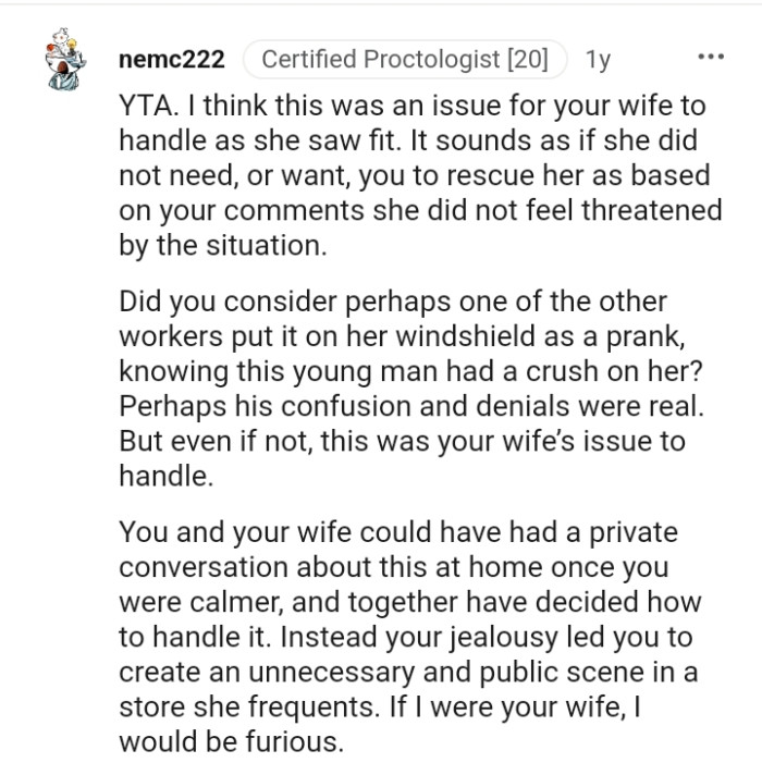 The OP and his wife could have had a private conversation