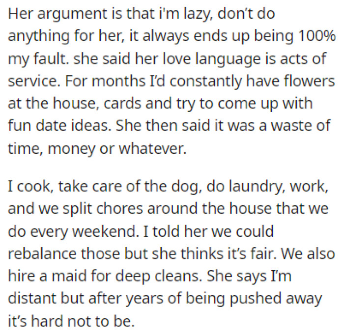 OP's wife blames him for being lazy and not doing anything for her