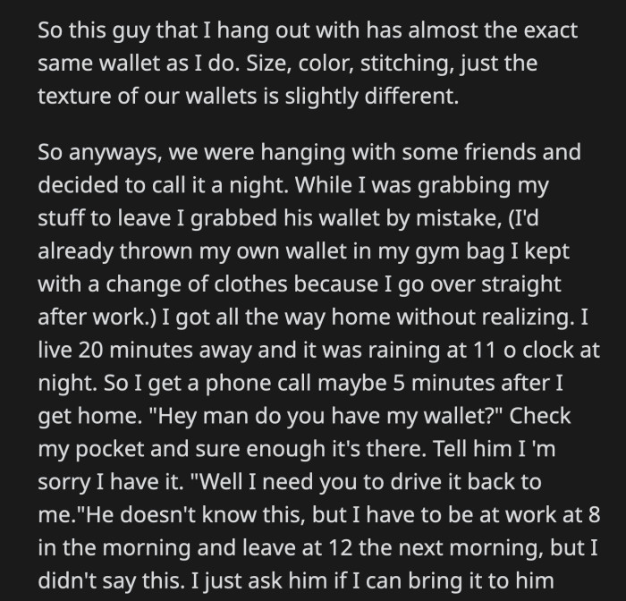 20 minutes later, Adam showed up to get the wallet from OP