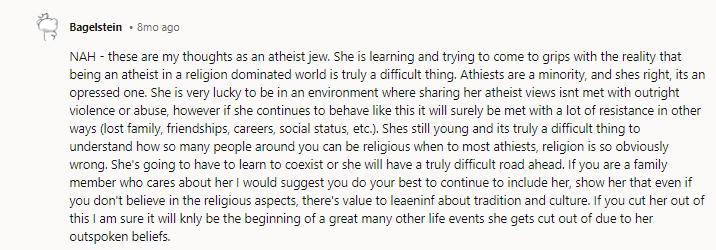 Show her that even if you don't believe in the religious aspects, there's value in learning about tradition and culture.