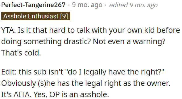 OP took drastic action without talking to her child or giving a warning.