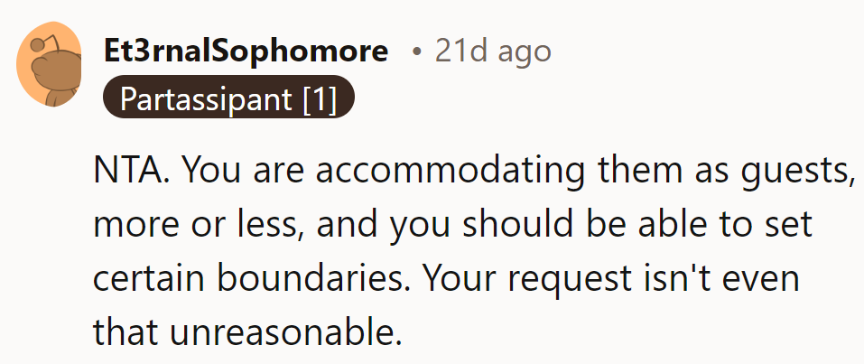 Setting boundaries: guests should respect the host's need for one night of TV.