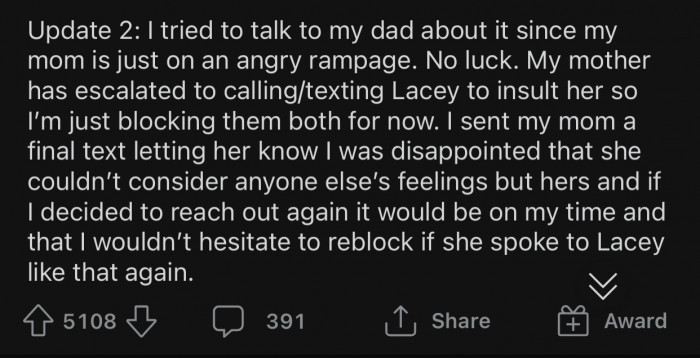 OP then added a second update with more context about the situation.