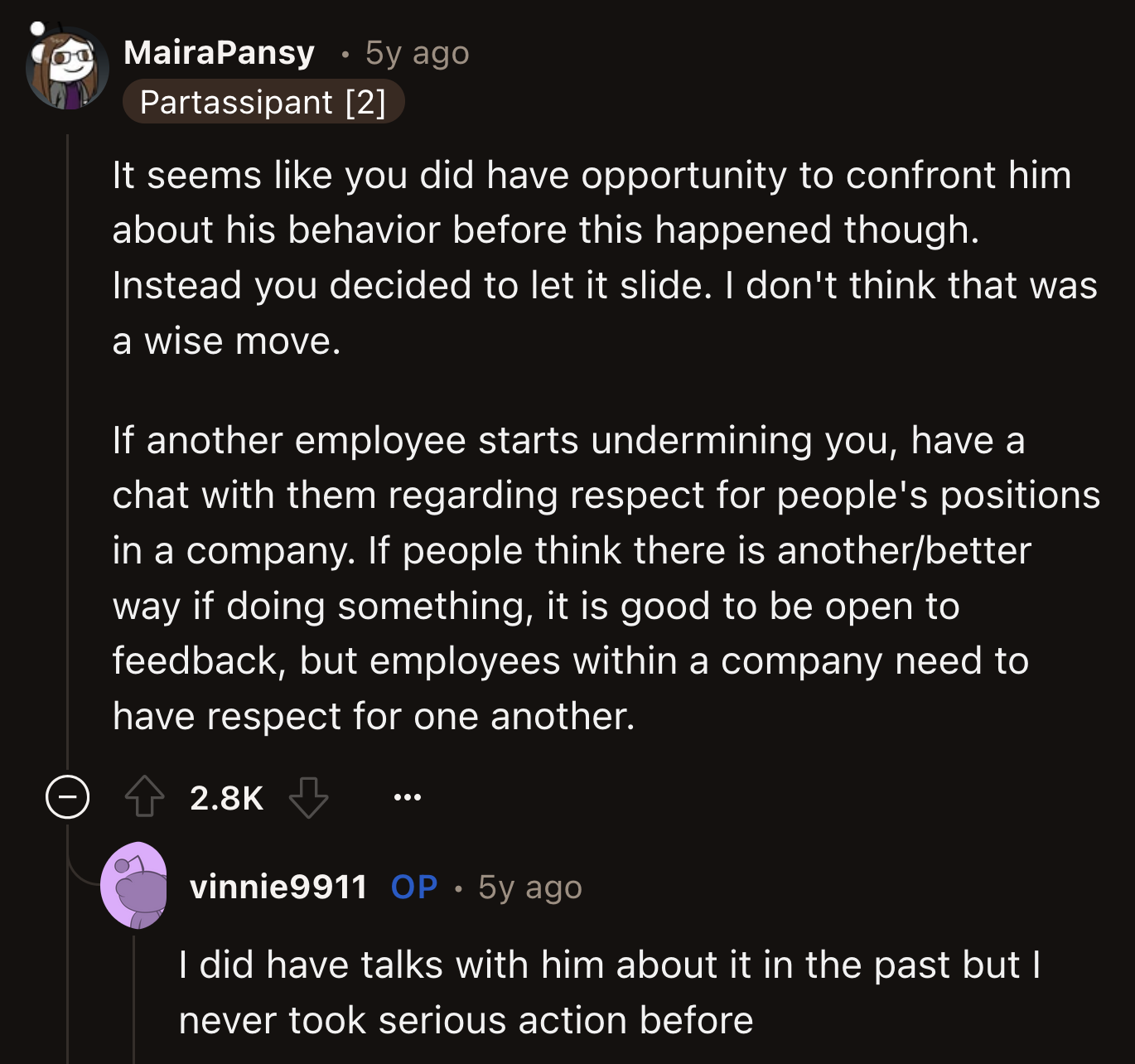 OP said they should have taken their employee's disrespect seriously from the beginning.