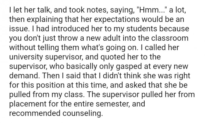 I said that I didn't think she was right for this position at this time