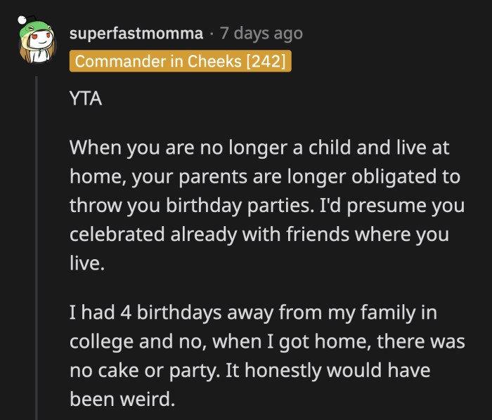 Is 23 too old for parents to throw parties for their children?