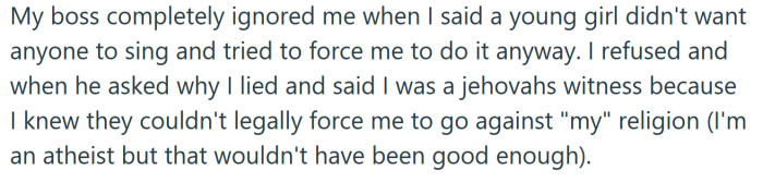 So the OP lied about being a Jehovah's Witness, even though he's really an atheist.