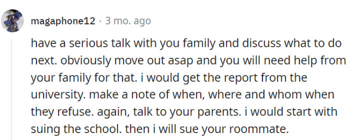 Sue the school and the roommate, armed with evidence and a solid plan.