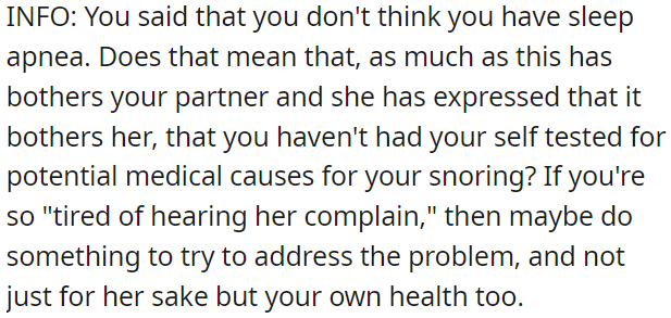 Taking steps to address the issue could benefit both their relationship and OP's health.