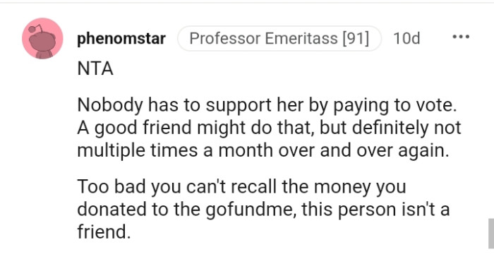 Too bad the OP can't recall the money she donated