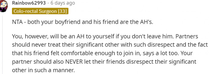 12. Partners shouldn't treat the other with disrespect