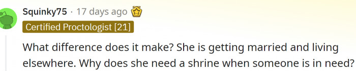 Jenna wants a shrine: