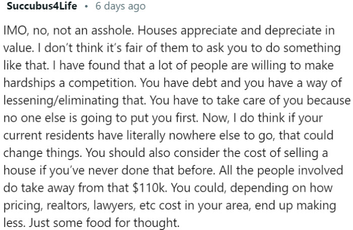 It's unfair for family members to expect you to sell your house below its value