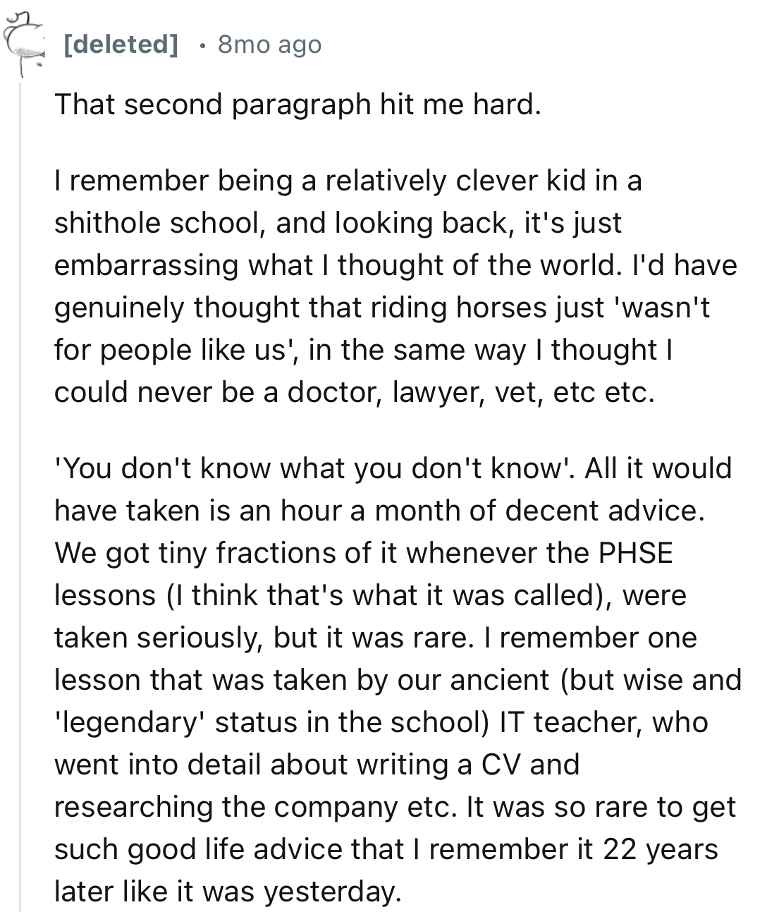 “It was so rare to get such good life advice that I remember it 22 years later like it was yesterday.”