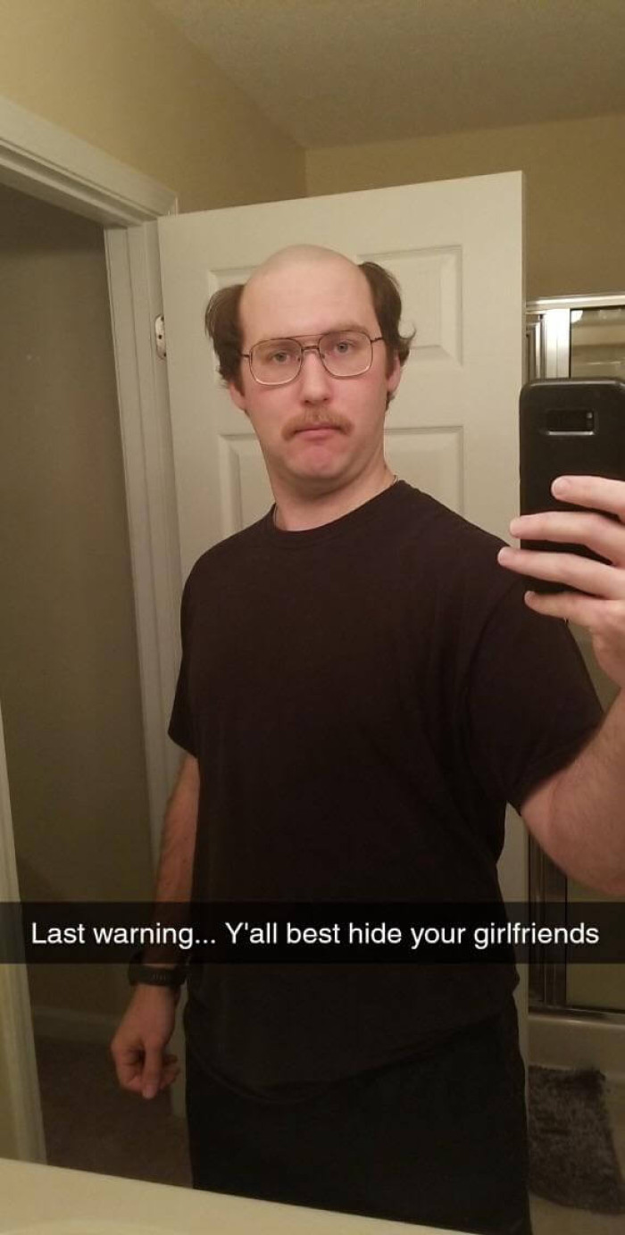 5. My 23-year-old brother decided to shave his hair and beard so that he could look like an old man…