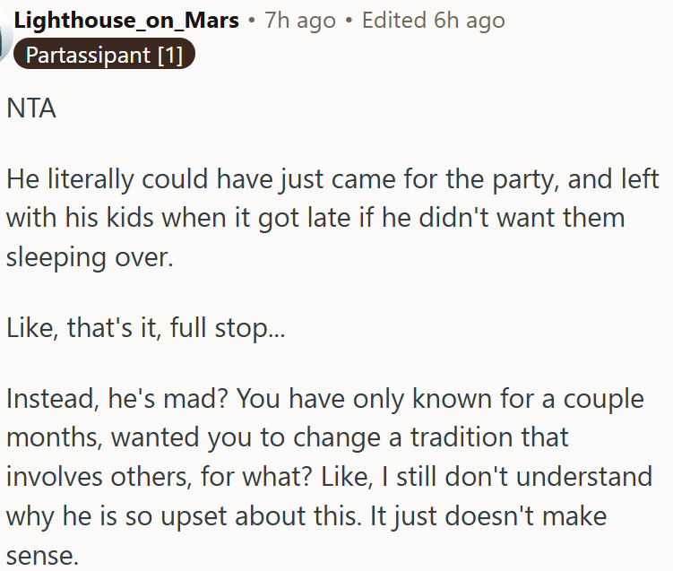 If he didn’t want a sleepover, he should’ve left with his kids.