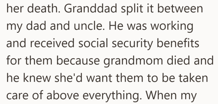 The compensation was split between his dad and uncle, meant to protect them after tragedy.