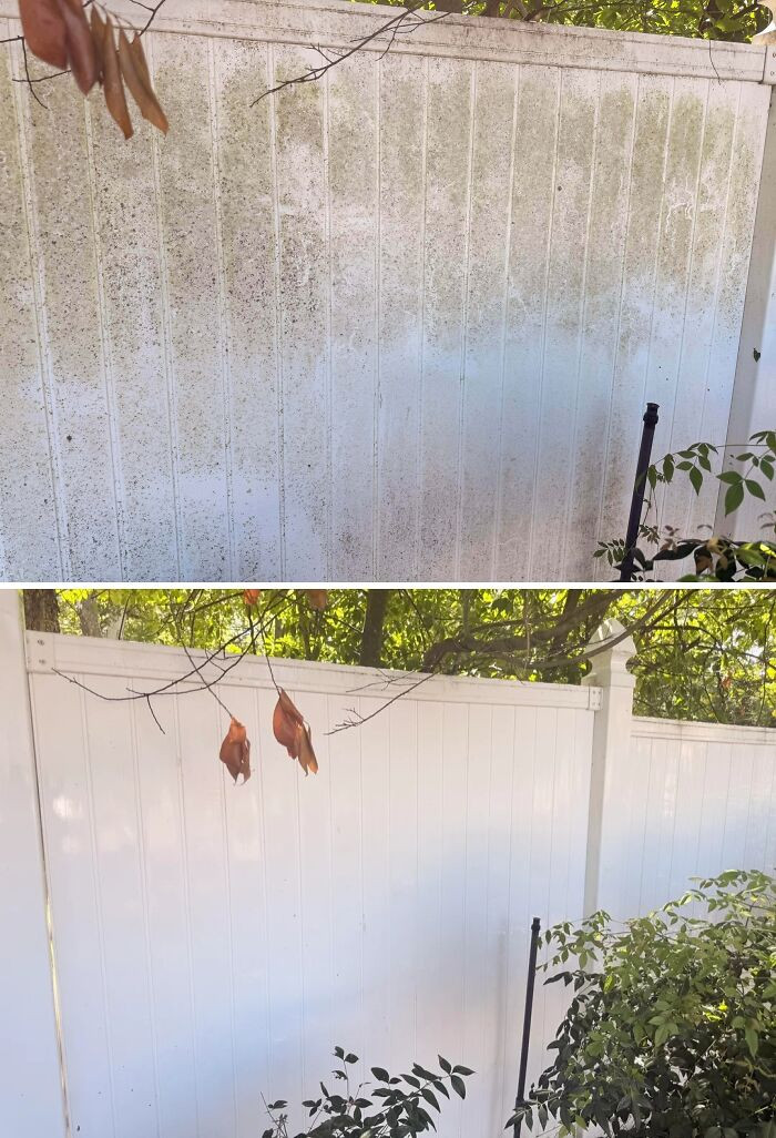 "Power Washing A White Gunky Fence"