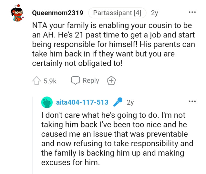 His parents can take him back if they want, but the OP isn't obligated to