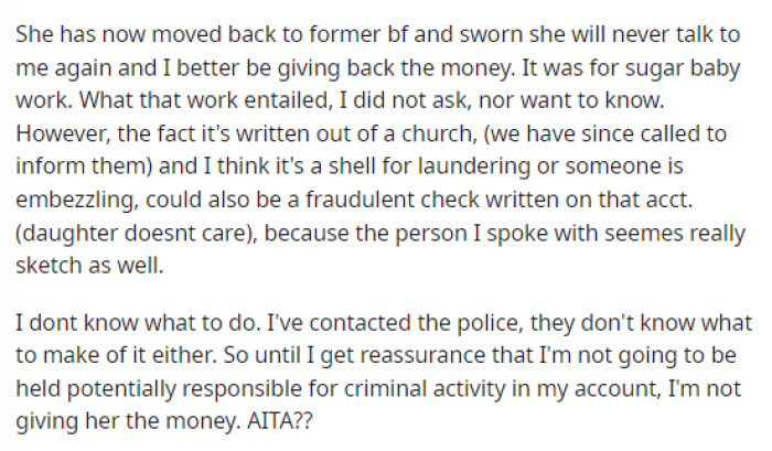 They want to know if they're in the wrong for how they handled this and everything else that occurred in this situation.