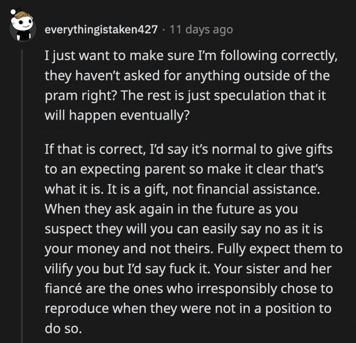 OP has to learn how to tune out the negative spiels her sister or mother will say about her in the future after she says no to their demands