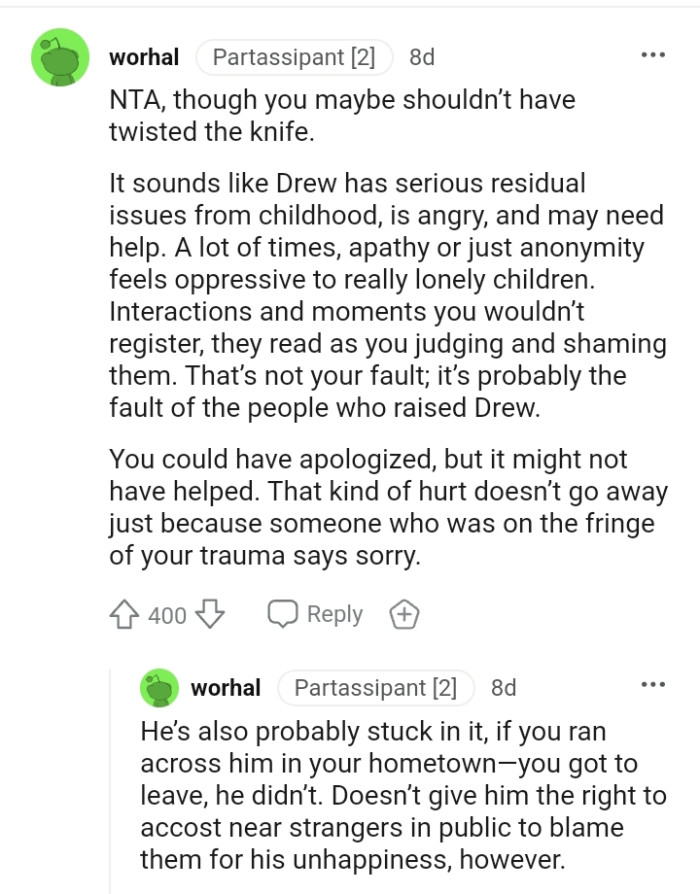 It's probably the fault of the people who raised Drew