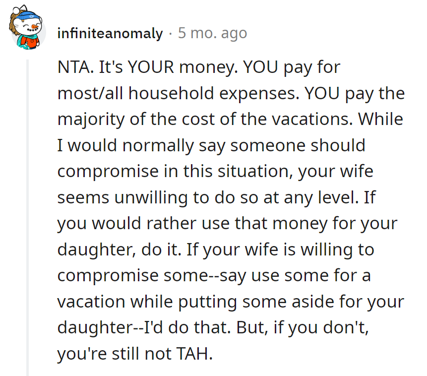 Money, bills, vacations—it's a one-person show! If compromise were a game, the spouse might need a coach.