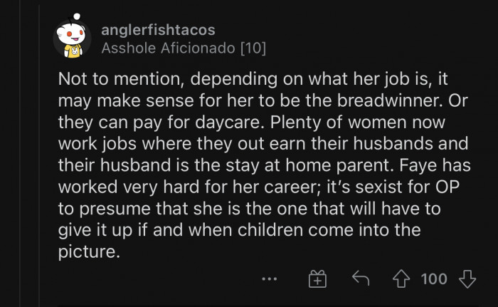 It would make much more sense for Faye is the breadwinner.