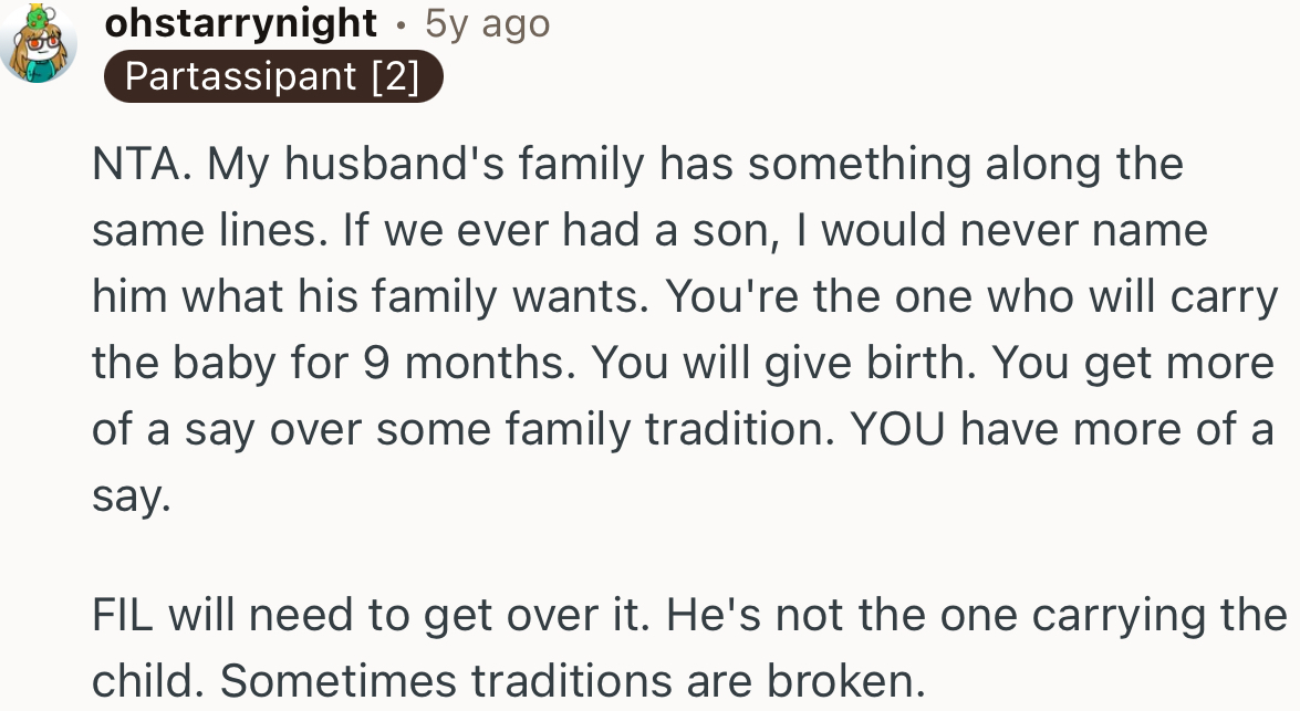 “You get more of a say over some family tradition. YOU have more of a say.”