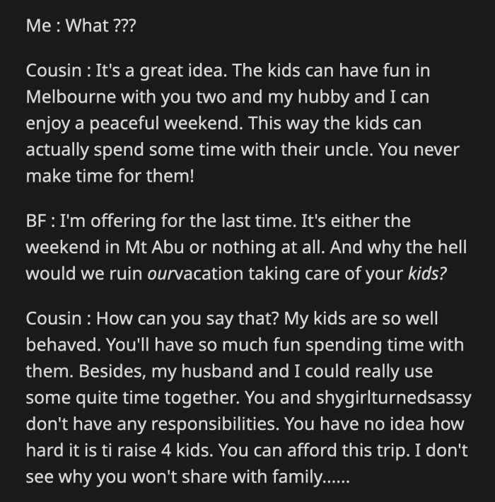 She said she was dropping her kids off for their holiday to Australia, as the couple promised.