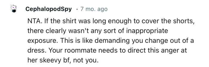 “NTA. If the shirt was long enough to cover the shorts, there clearly wasn't any sort of inappropriate exposure.”