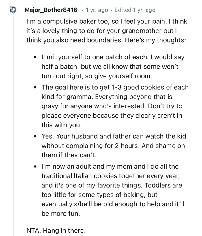 A Fellow “Compulsive” Baker Decided to Share Their Ideas with OP on the Need for Boundaries