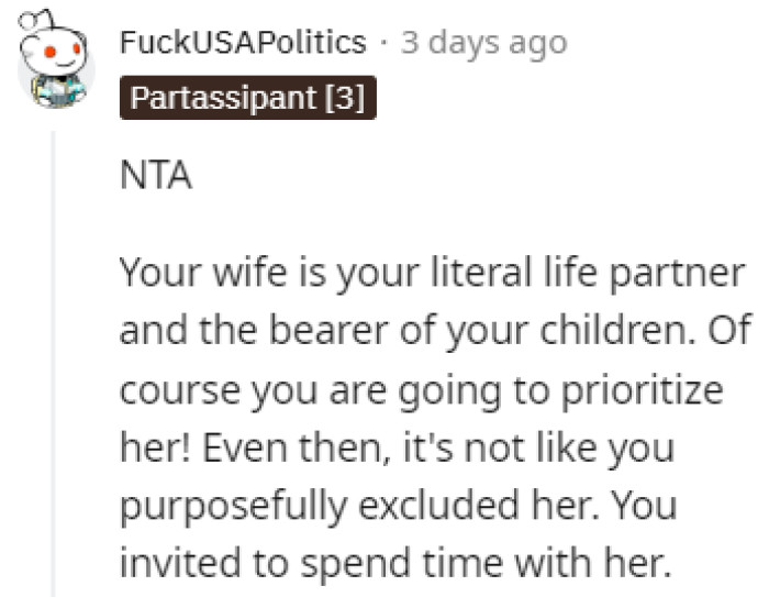 Is it fair to prioritize your wife?