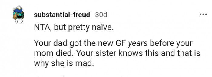 Getting the new GF before your mom died