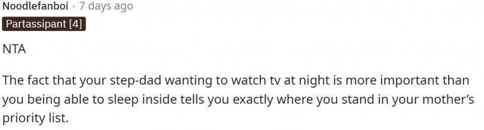 This is the first comment that automatically says she's NTA.