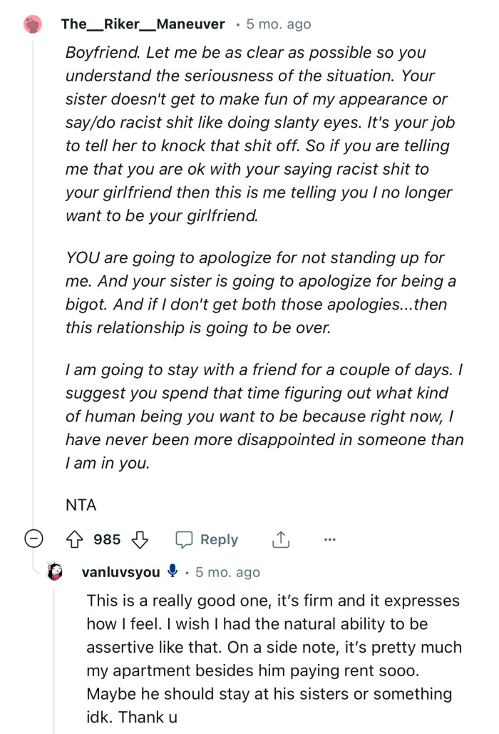 This Redditor has given OP a template to use in confronting her boyfriend. She needs to be more assertive with her expectations