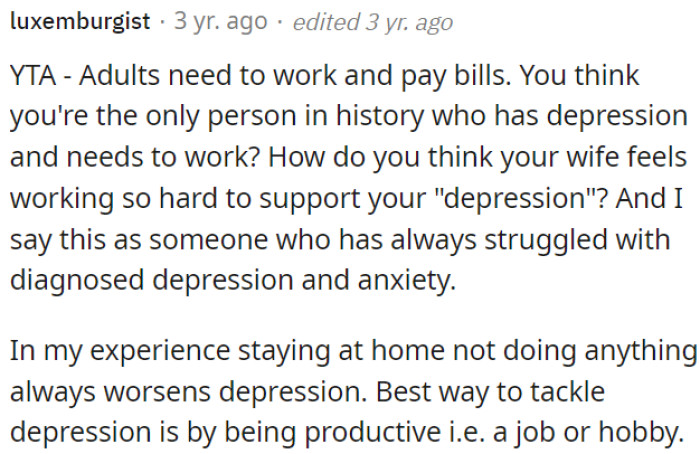 Staying productive through a job or hobby could help with depression.