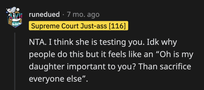 She is making him choose between her and Maddie or his family.