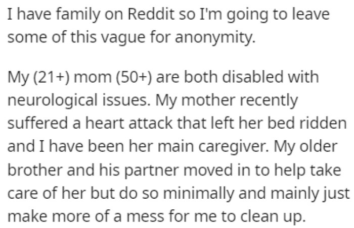 OP and Their Mom Are Both Disabled with Neurological Issues